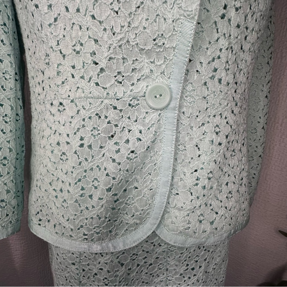 Jones Wear Women’s Lined Lace Mint Green Skirt Set Size 14 - Picture 5 of 16